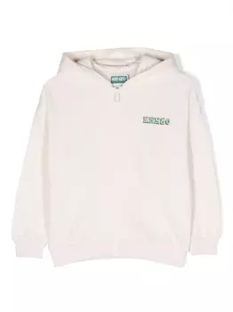 Kenzo Kids худи на молнии с вышитым логотипом, нейтральный цвет