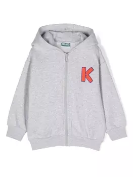 Kenzo Kids худи на молнии с вышитым логотипом, серый