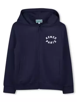 Kenzo Kids худи на молнии с вышитым логотипом, синий