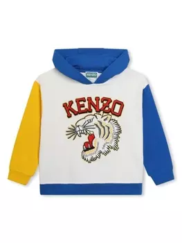 Kenzo Kids худи в стиле колор-блок с вышитым логотипом, нейтральный цвет