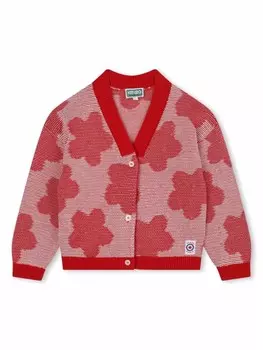 Kenzo Kids кардиган с V-образным вырезом и узором, красный