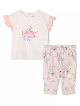 Kenzo Kids комплект из футболки и брюк с логотипом, розовый