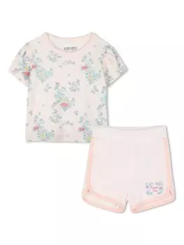Kenzo Kids комплект из футболки и шортов с цветочным принтом, розовый