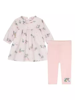 Kenzo Kids комплект из топа и брюк с цветочным принтом, розовый