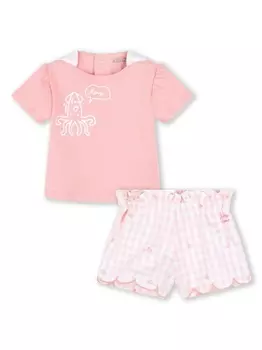 Kenzo Kids комплект из топа и шортов с логотипом, розовый