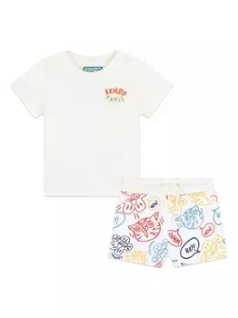 Kenzo Kids комплект из топа и шортов с логотипом, белый