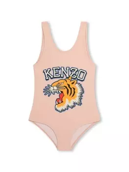 Kenzo Kids купальник с U-образным вырезом и логотипом, розовый
