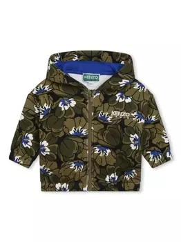 Kenzo Kids куртка с капюшоном и цветочным принтом, зеленый