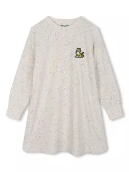 Kenzo Kids махровое платье с длинными рукавами и вышитым логотипом, нейтральный цвет