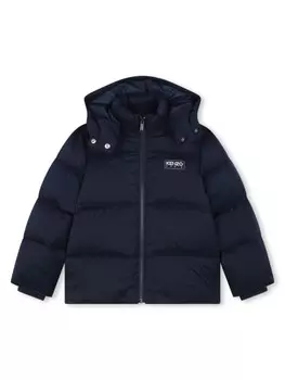 Kenzo Kids непромокаемый пуховик с капюшоном, синий