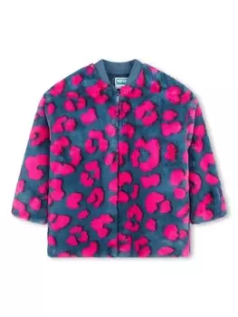 Kenzo Kids пальто из искусственного меха с анималистичным узором, синий