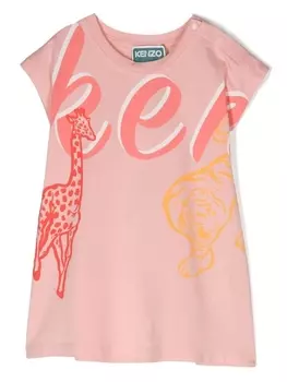 Kenzo Kids платье-футболка с графичным принтом, розовый