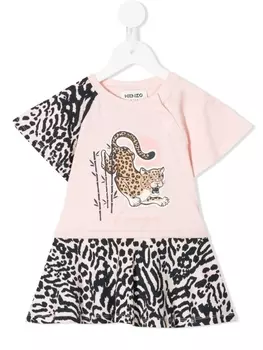 Kenzo Kids платье-футболка с леопардовым принтом, розовый