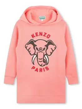 Kenzo Kids платье-худи с принтом Elephant, розовый