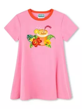 Kenzo Kids платье из органического хлопка с графичным принтом, розовый