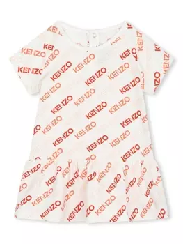 Kenzo Kids платье из органического хлопка с логотипом, нейтральный цвет