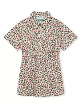 Kenzo Kids платье-рубашка с цветочным принтом, белый