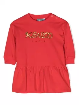 Kenzo Kids платье с длинными рукавами и логотипом, красный
