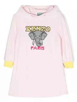 Kenzo Kids платье с капюшоном и графичным принтом, розовый