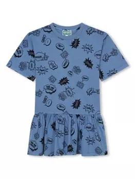 Kenzo Kids платье с принтом, синий