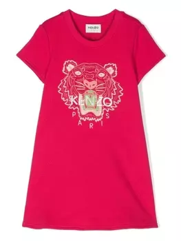 Kenzo Kids платье с вышитым логотипом, розовый