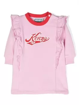 Kenzo Kids платье с вышитым логотипом, розовый