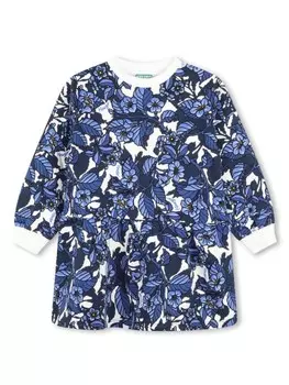 Kenzo Kids платье-толстовка с цветочным принтом, синий