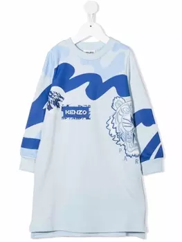 Kenzo Kids платье-толстовка с принтом Tiger, синий