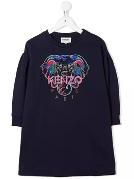 Kenzo Kids платье-толстовка с вышивкой Elephant, синий