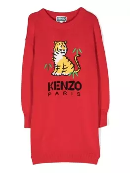 Kenzo Kids платье вязки интарсия с логотипом, красный