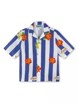 Kenzo Kids полосатая рубашка с цветочным принтом, нейтральный цвет