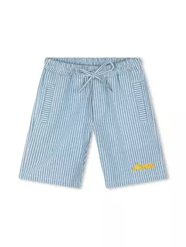 Kenzo Kids полосатые шорты с вышитым логотипом, нейтральный цвет