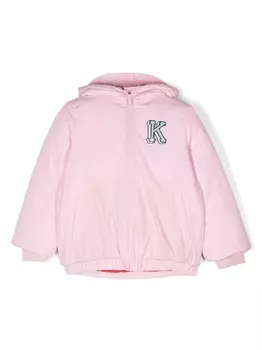 Kenzo Kids пуховик с капюшоном и принтом, розовый