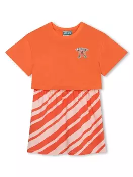 Kenzo Kids ярусное платье из органического хлопка, оранжевый