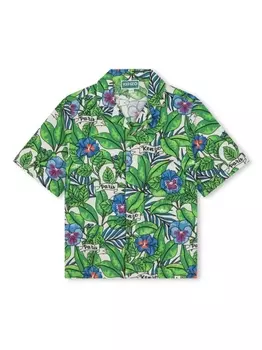 Kenzo Kids рубашка с цветочным принтом, зеленый