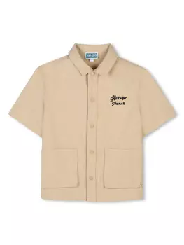Kenzo Kids рубашка с вышитым логотипом, нейтральный