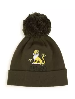Kenzo Kids шапка бини с подворотом и вышитым логотипом, зеленый
