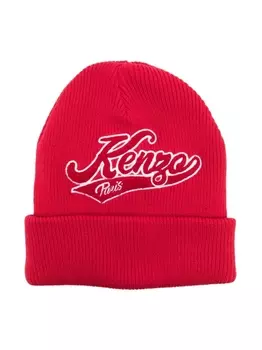 Kenzo Kids шапка бини в рубчик с нашивкой-логотипом, красный
