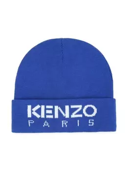 Kenzo Kids шапка бини вязки интарсия с логотипом, синий