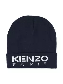 Kenzo Kids шапочка с логотипом в технике интарсия, синий