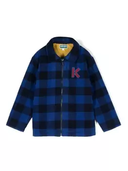 Kenzo Kids шерстяная куртка в клетку с вышитым логотипом, синий