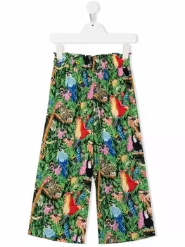 Kenzo Kids широкие брюки с принтом, зеленый