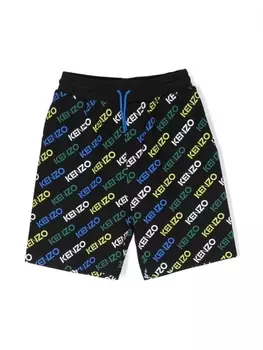 Kenzo Kids шорты с кулиской и логотипом, черный
