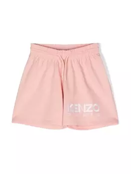 Kenzo Kids шорты с кулиской и вышитым логотипом, розовый