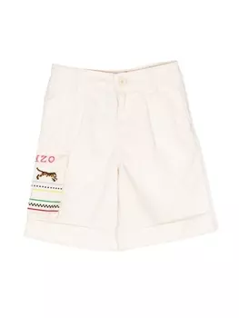 Kenzo Kids шорты с вышитым логотипом, нейтральный цвет