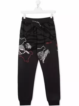 Kenzo Kids спортивные брюки с анималистичным принтом, серый