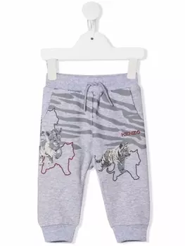 Kenzo Kids спортивные брюки с тигровым принтом, серый