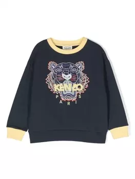 Kenzo Kids Tiger-print long-sleeved sweatshirt, синий