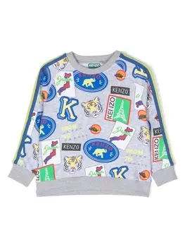 Kenzo Kids толстовка с графичным принтом, серый