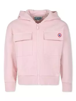 Kenzo Kids толстовка с капюшоном Boke Flower на молнии из хлопка, розовый